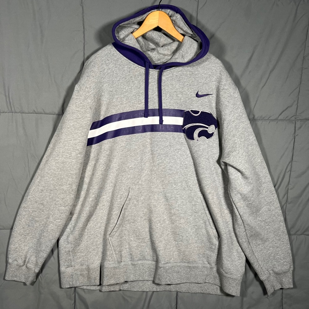 Nike Kansas State Wildcats Hoodie Size XXL Gray Sweatshirt Fleece KSU NCAA Logo